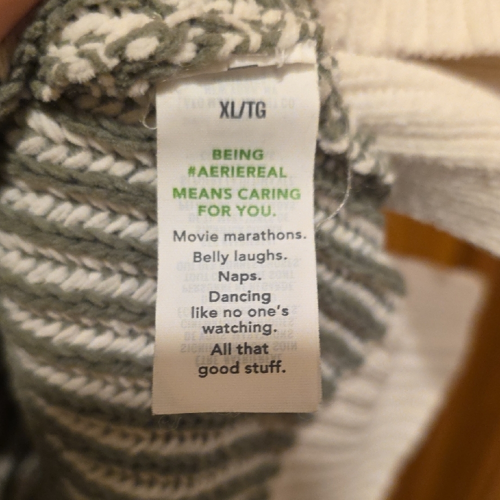 aerie V-Neck Ribbed Sweater in Ivory and Green Stripe - Picture 3 of 5